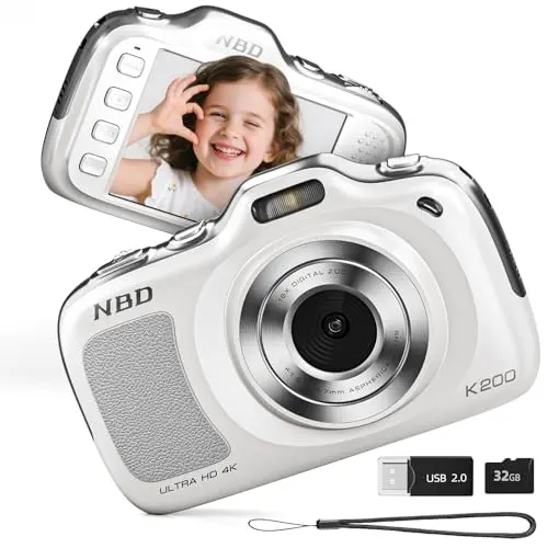 NBD compact digital camera in white with lightweight design