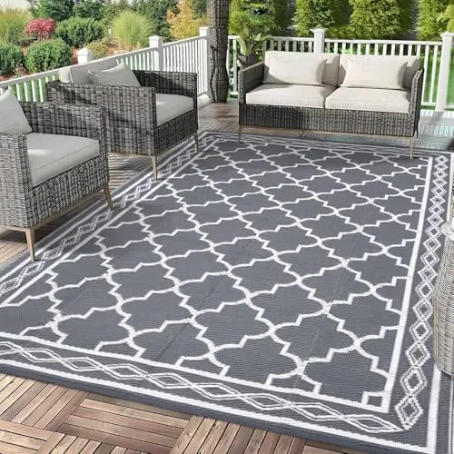 Garvee large waterproof outdoor camping rug in grey and white