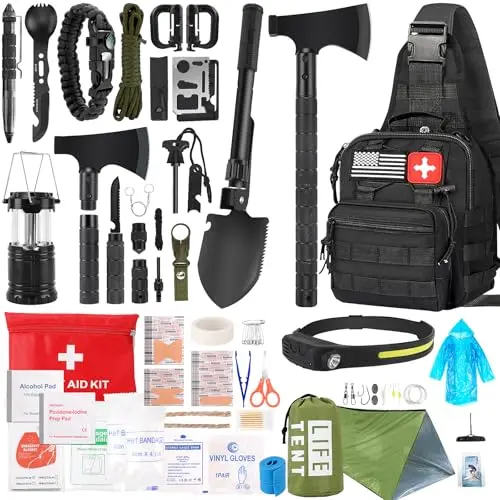 XIFOZA black tactical survival kit with crossbody bag