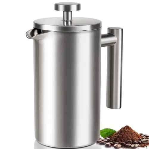 SZHETEFU stainless steel French press in silver matte