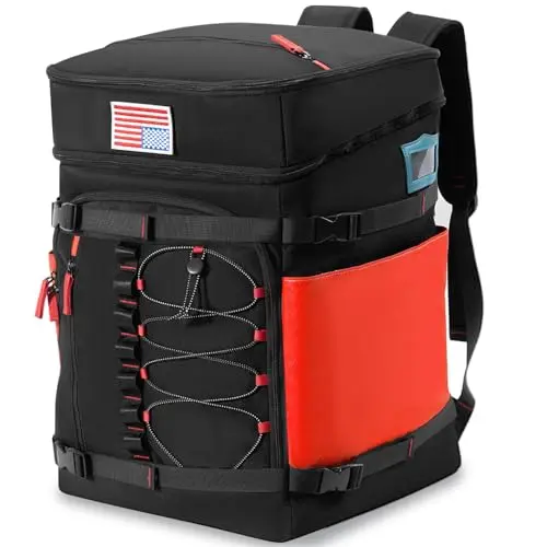 WeenthAvenue red ski boot backpack with expanded storage capacity