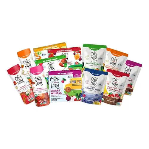 Once Upon a Farm organic toddler snack sampler with puffs, melts, and wheels